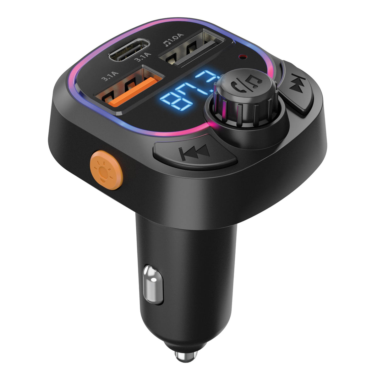 HyperGear IntelliCast Road FM Transmitter and Car Charger, USB-C + 2 USB-A, Black, 15857